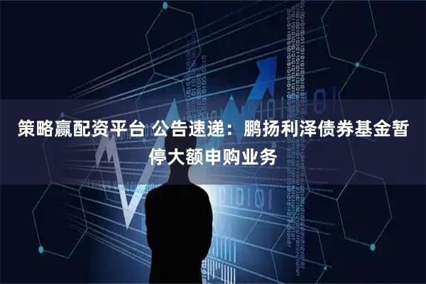 策略赢配资平台 公告速递：鹏扬利泽债券基金暂停大额申购业务